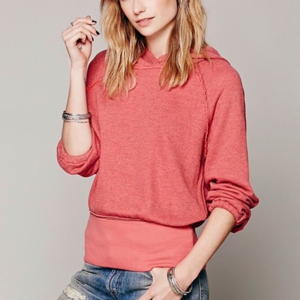 FREE PEOPLE lone Ranger Hoodie in Rhubarb size M red super soft sweatshirt